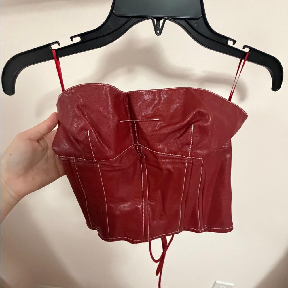Edikted Burgundy Faux Leather Corset Top